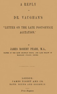Cover of A Reply to Dr. Vaughan's Letter on the Late Post-Office Agitation