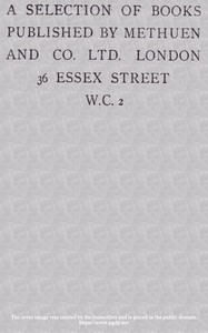 Cover of A Selection of Books Published by Methuen and Co. Ltd. London, June 1919