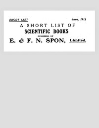 Cover of A Short List of Scientific Books Published by E. & F. N. Spon, Limited. June 1913