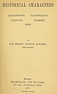 Cover of Historical Characters Mackintosh, Talleyrand, Canning, Cobbett, Peel