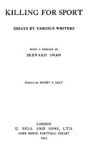 Cover of Killing for Sport Essays by Various Writers