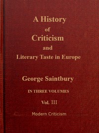 Cover of A history of criticism and literary taste in Europe, from the earliest texts to the present day. Vol