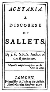 Cover of Acetaria A Discourse of Sallets