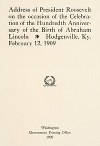 Cover of Address of President Roosevelt on the occasion of the celebration of the hundredth anniversary of th