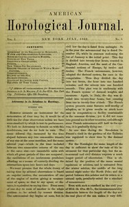 Cover of American Horological Journal, Vol. I, No. 1, July 1869 Devoted to Pratical Horology