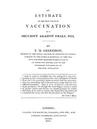 Cover of An Estimate of the True Value of Vaccination as a Security Against Small Pox