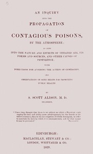 Cover of An inquiry into the propagation of contagious poisons, by the atmosphere