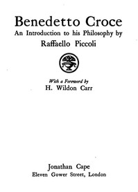 Cover of Benedetto Croce An Introduction to His Philosophy