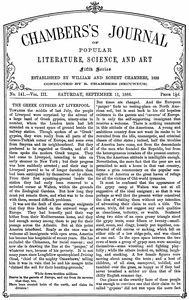 Cover of Chambers's Journal of Popular Literature, Science, and Art, fifth series, no. 141, vol. III, Septemb