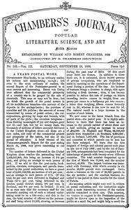 Cover of Chambers's Journal of Popular Literature, Science, and Art, fifth series, no. 143, vol. III, Septemb