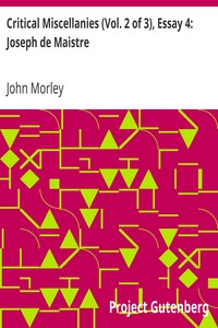 Cover of Critical Miscellanies (Vol. 2 of 3), Essay 4 Joseph de Maistre
