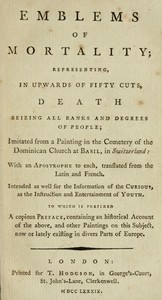 Cover of Emblems of Mortality; representing, in upwards of fifty cuts, death seizing all ranks and degrees of